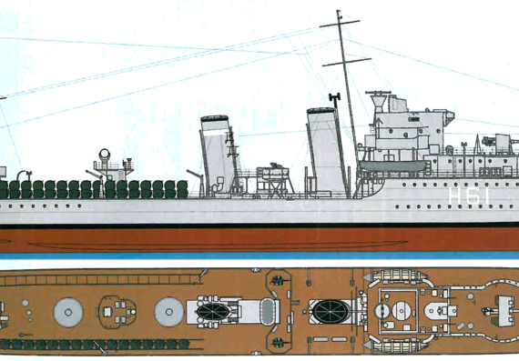 Эсминец HMS Express H61 1934 [Destroyer] - чертежи, габариты, рисунки